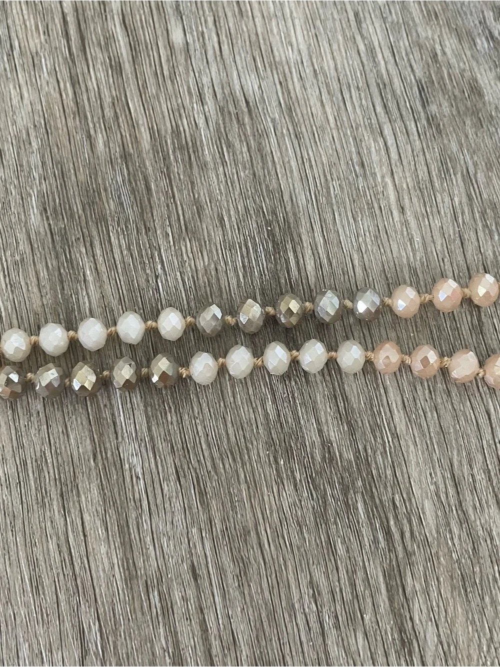 Layered Beaded Statement Necklace – Blush Pink, Cream & Gray Faceted Beads